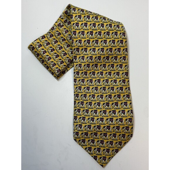 Vintage Giorgio Armani Yellow Elephant Print 100% Silk Handmade Neck Tie - Picture 2 of 8